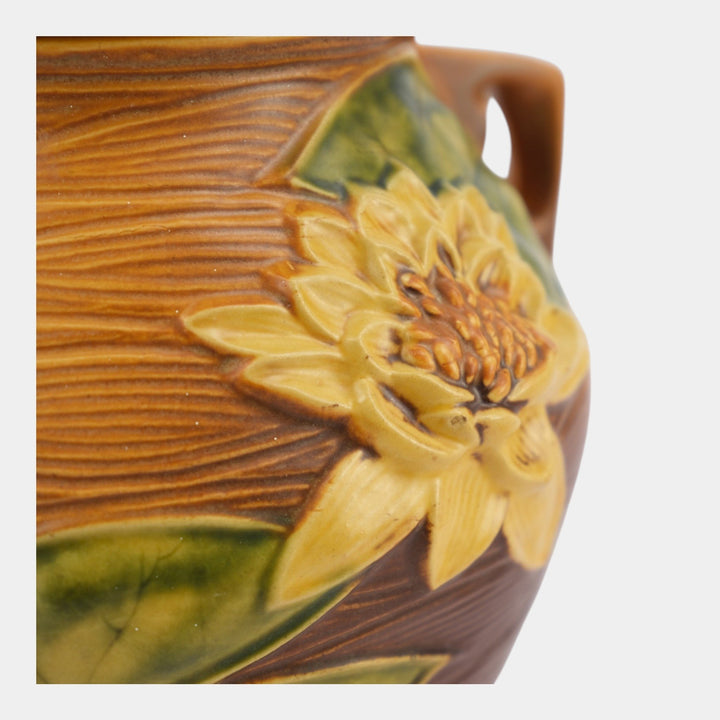 Roseville Water Lily Brown 1943 Vintage Art Pottery Ceramic Cookie Jar 1-8