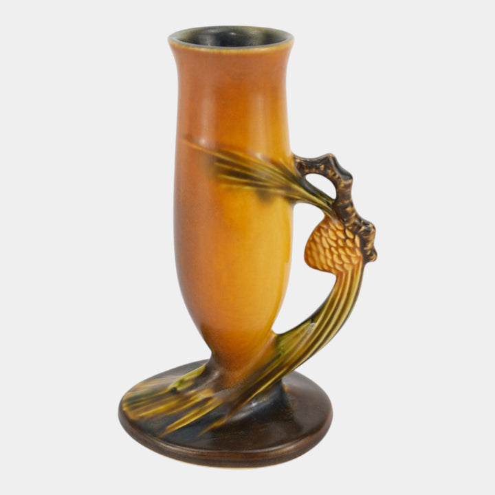 Roseville Pine Cone Brown 1935 Vintage Art Pottery Ceramic Bud Vase 112-7