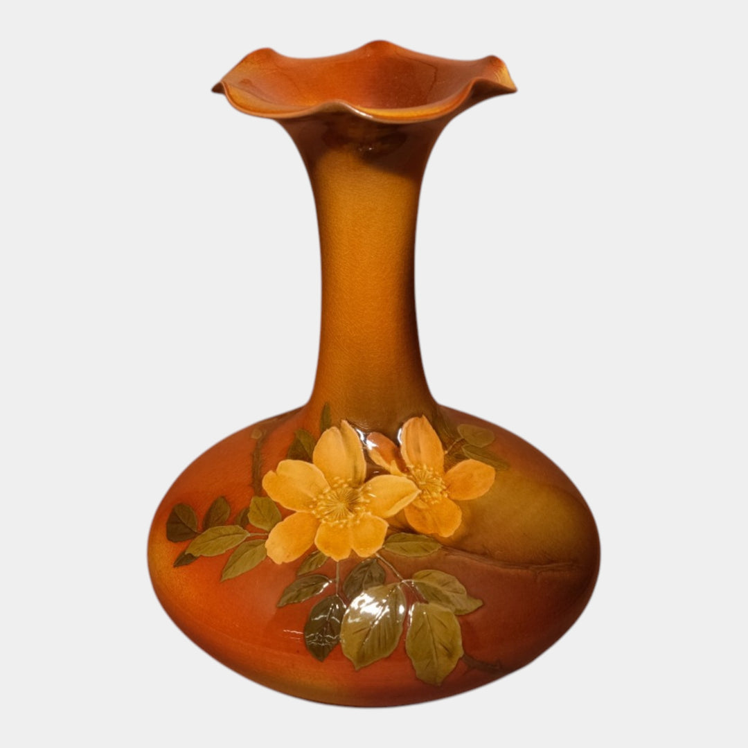 Rookwood 1893 Brown Standard Glaze Floral Art Pottery Bulbous Vase 468D Coyne - Just Art Pottery
