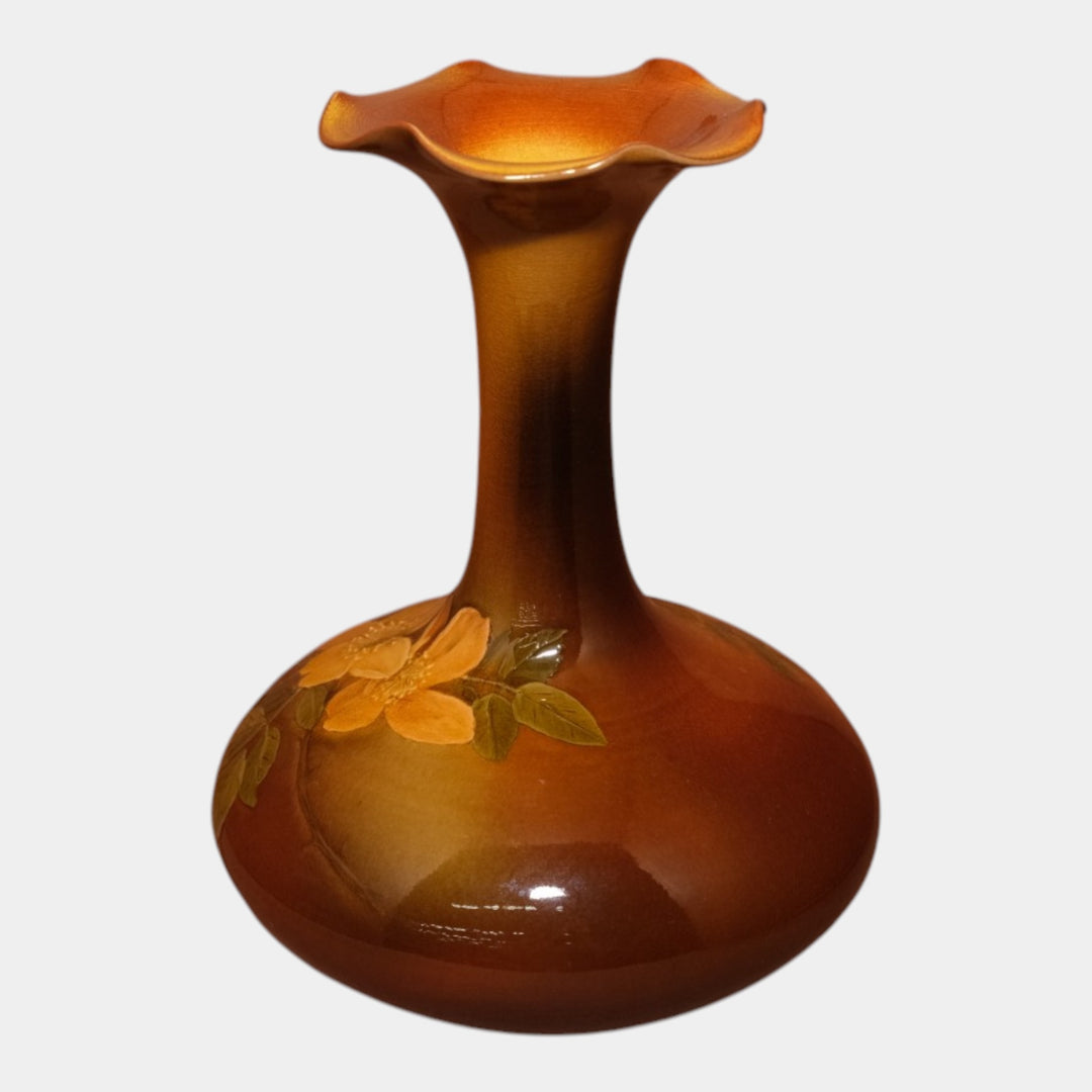 Rookwood 1893 Brown Standard Glaze Floral Art Pottery Bulbous Vase 468D Coyne - Just Art Pottery