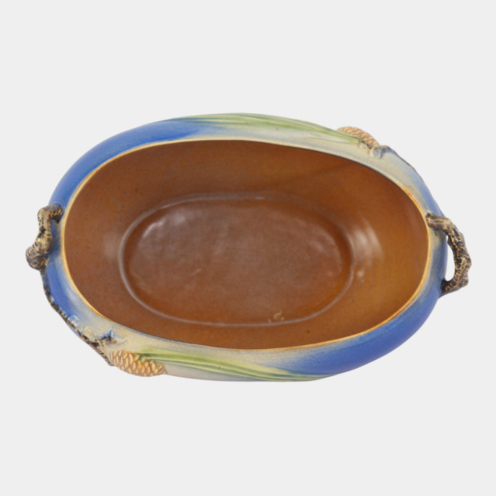 Roseville Pine Cone Blue 1935 Vintage Art Deco Pottery Ceramic Bowl 276-9