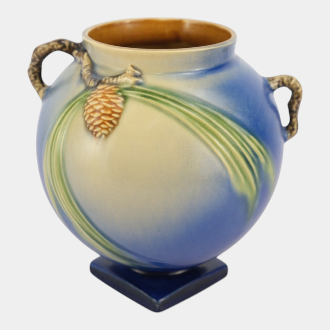 Roseville Pine Cone Blue 1936 Vintage Art Pottery Ceramic Pedestal Vase 745-7