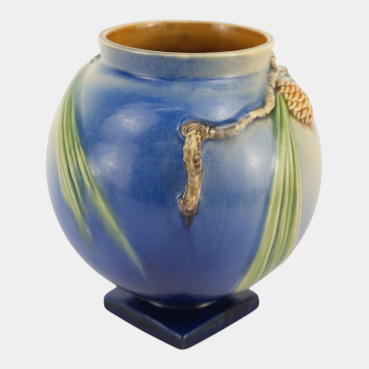 Roseville Pine Cone Blue 1936 Vintage Art Pottery Ceramic Pedestal Vase 745-7