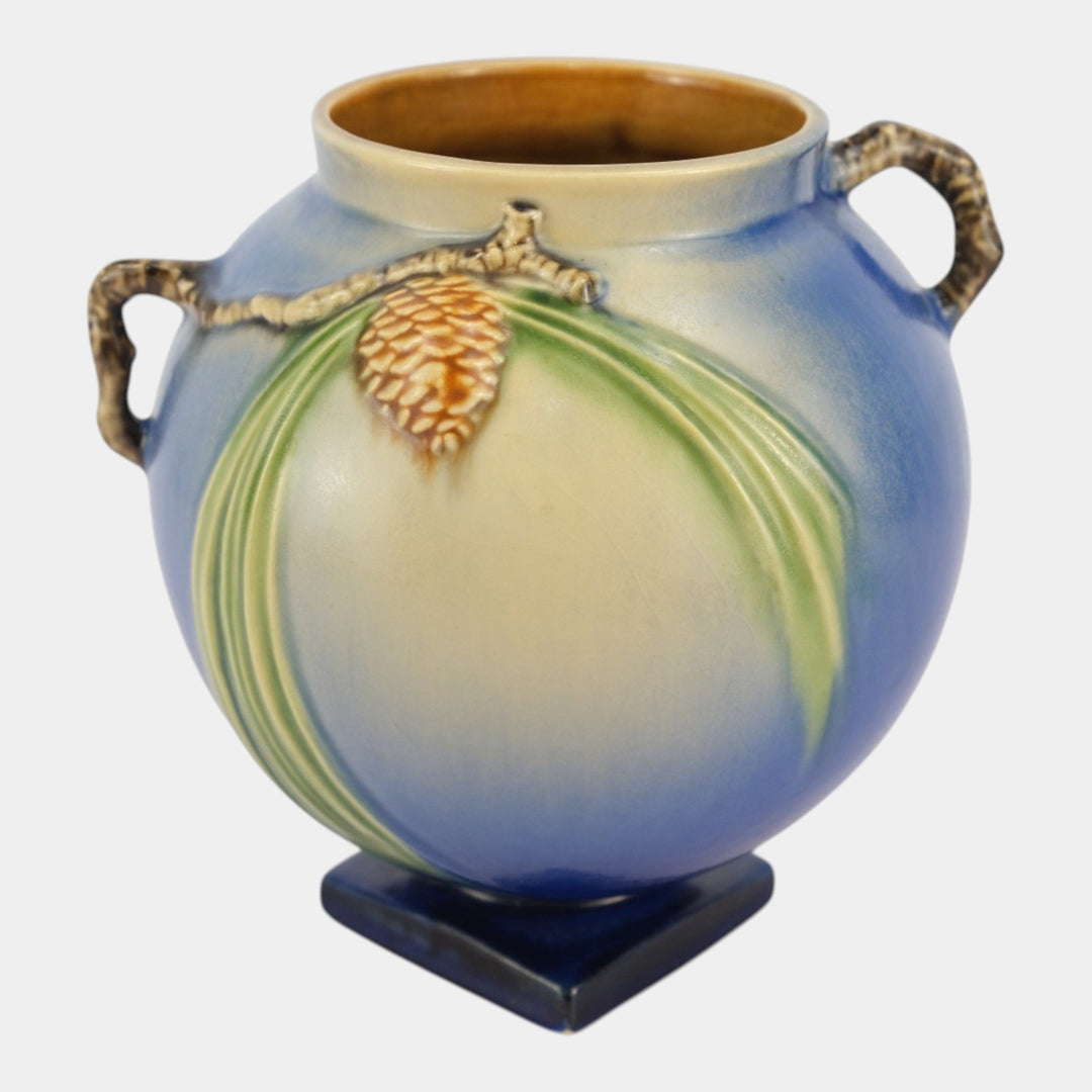 Roseville Pine Cone Blue 1936 Vintage Art Pottery Ceramic Pedestal Vase 745-7