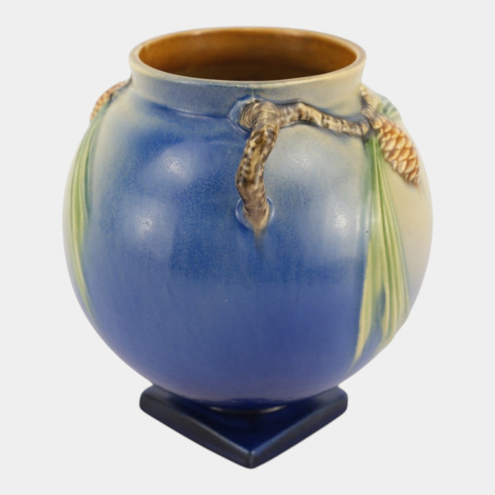 Roseville Pine Cone Blue 1936 Vintage Art Pottery Ceramic Pedestal Vase 745-7