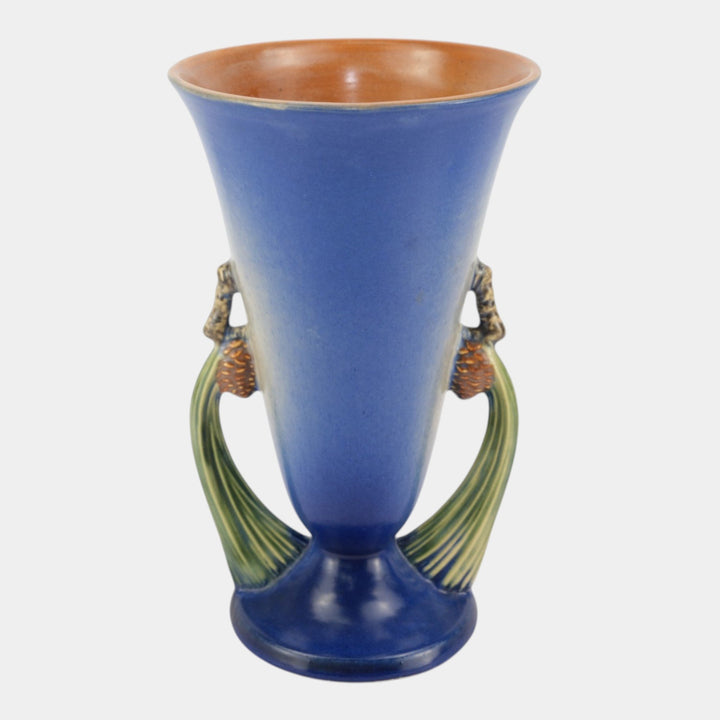 Roseville Pine Cone 1936 Vintage Art Pottery Blue Flaring Rim Tall Vase 747-10