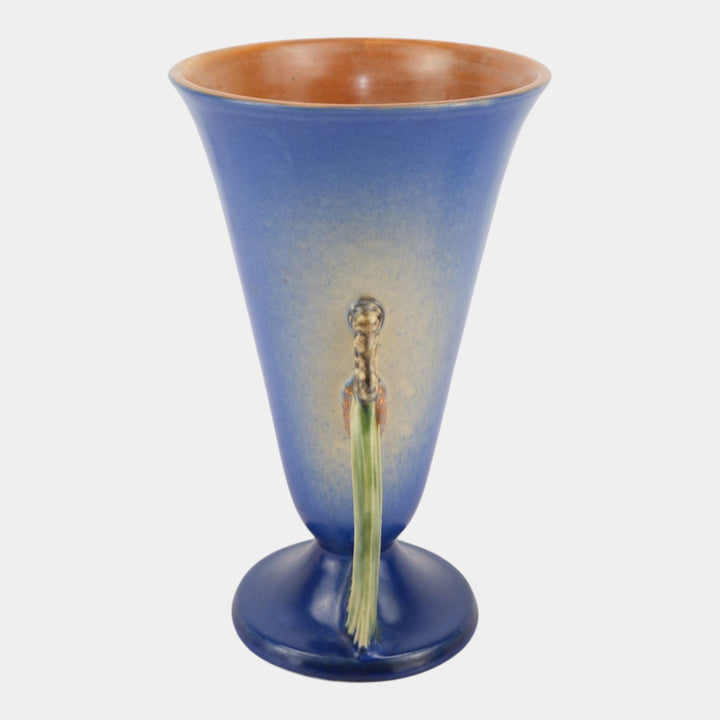 Roseville Pine Cone 1936 Vintage Art Pottery Blue Flaring Rim Tall Vase 747-10