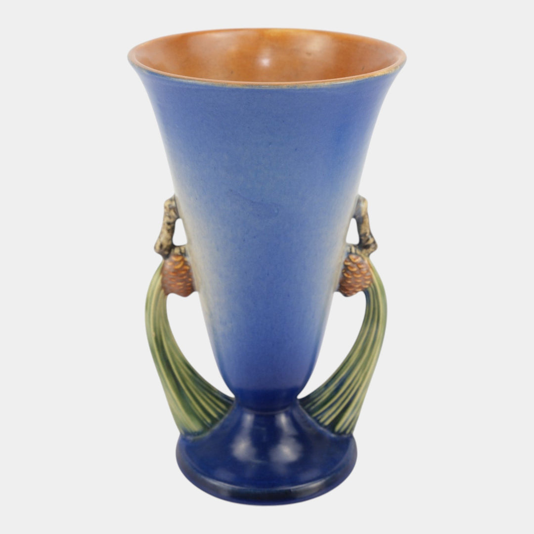 Roseville Pine Cone 1936 Vintage Art Pottery Blue Flaring Rim Tall Vase 747-10