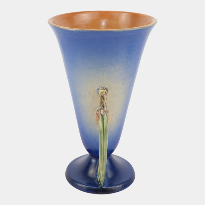 Roseville Pine Cone 1936 Vintage Art Pottery Blue Flaring Rim Tall Vase 747-10
