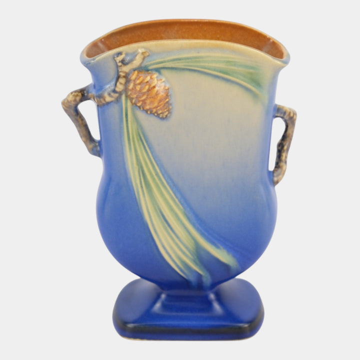 Roseville Pine Cone Blue 1936 Vintage Art Pottery Ceramic Pillow Vase 121-7
