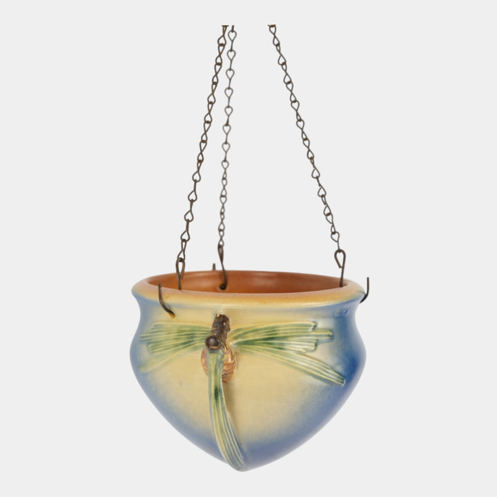 Roseville Pine Cone 1935 Vintage Art Pottery Blue Hanging Basket Planter 351