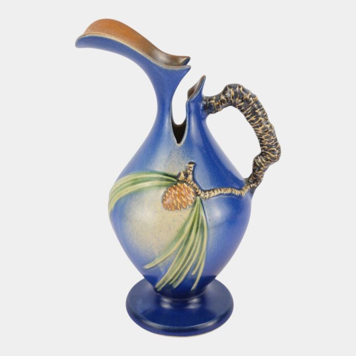 Roseville Pine Cone Blue 1936 Vintage Art Pottery Ceramic Ewer 909-10