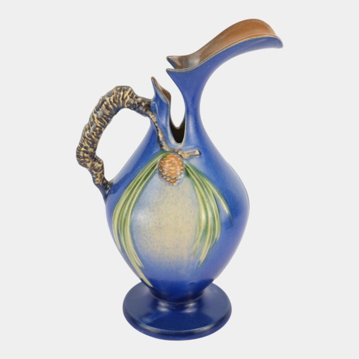 Roseville Pine Cone Blue 1936 Vintage Art Pottery Ceramic Ewer 909-10