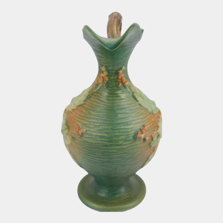 Roseville Bushberry Green 1941 Vintage Art Pottery Ceramic Pitcher Ewer 2-10