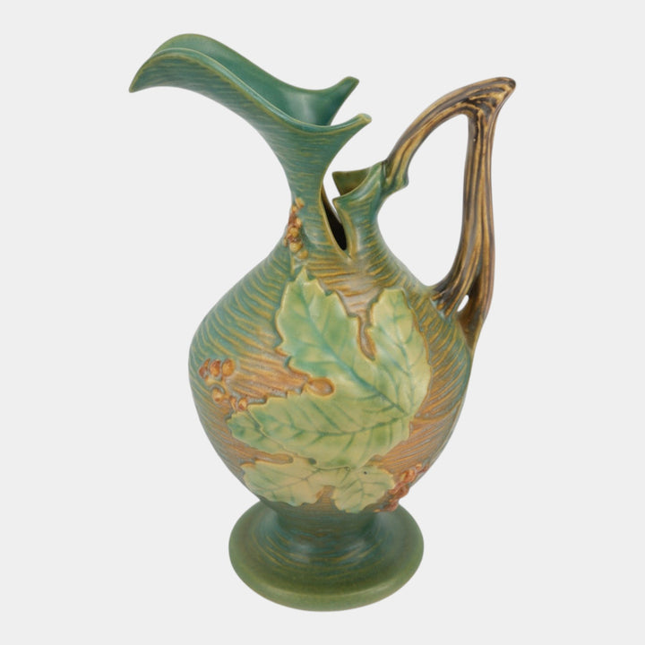 Roseville Bushberry Green 1941 Vintage Art Pottery Ceramic Pitcher Ewer 2-10