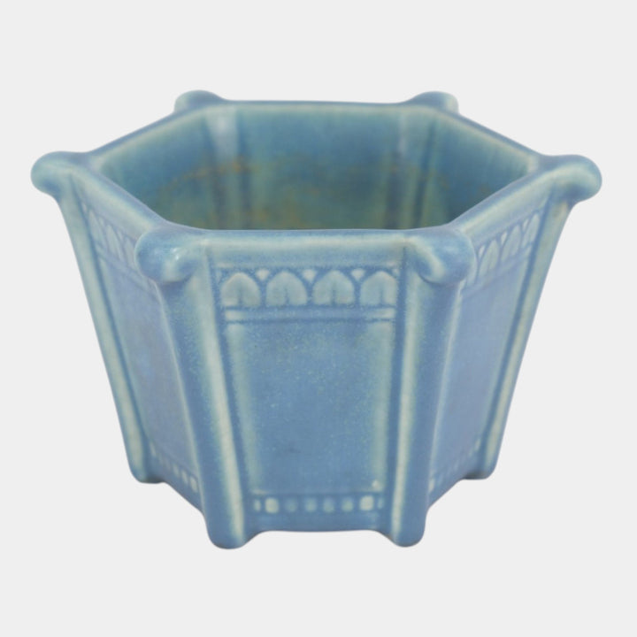 Rookwood 1930 Vintage Arts And Crafts Pottery Matte Blue Six Sided Vase 6081