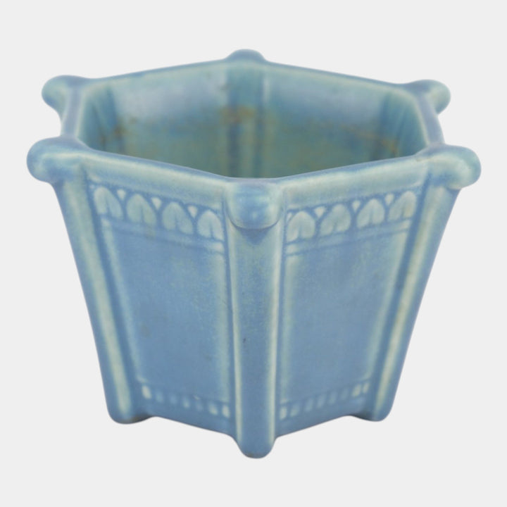 Rookwood 1930 Vintage Arts And Crafts Pottery Matte Blue Six Sided Vase 6081