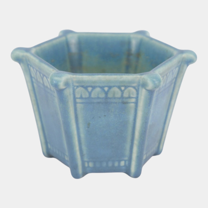Rookwood 1930 Vintage Arts And Crafts Pottery Matte Blue Six Sided Vase 6081