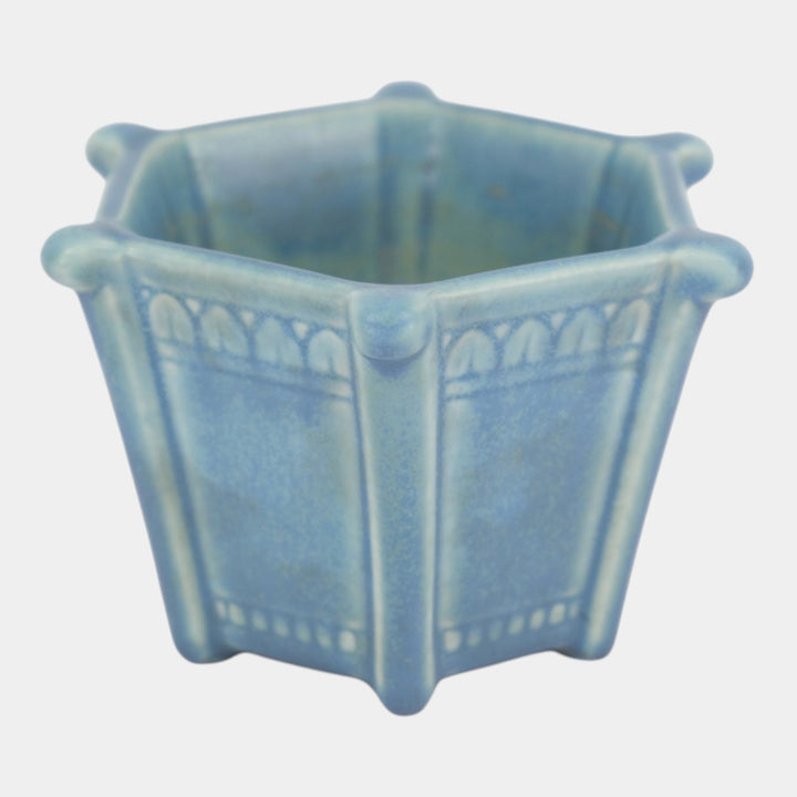 Rookwood 1930 Vintage Arts And Crafts Pottery Matte Blue Six Sided Vase 6081