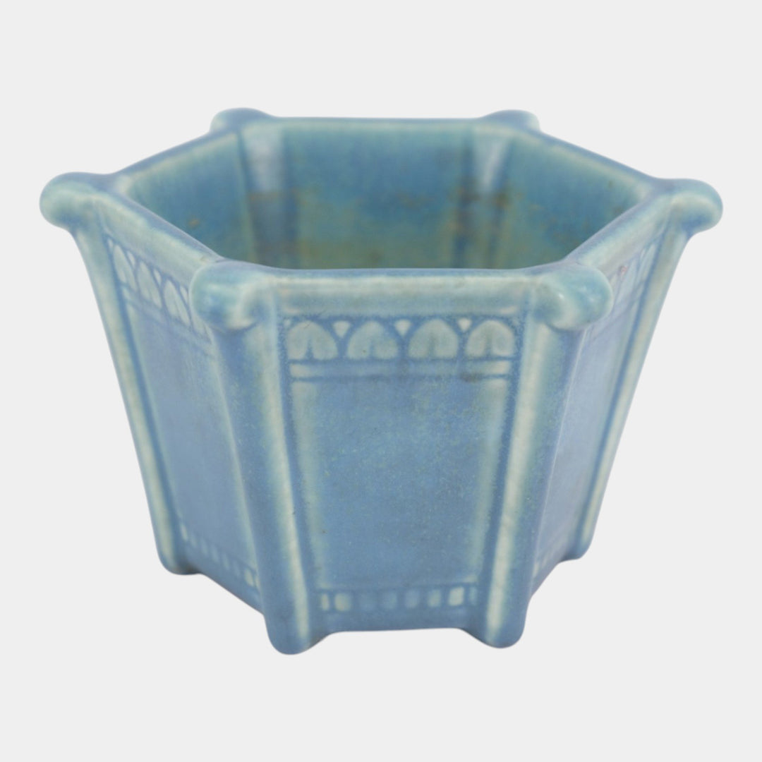 Rookwood 1930 Vintage Arts And Crafts Pottery Matte Blue Six Sided Vase 6081