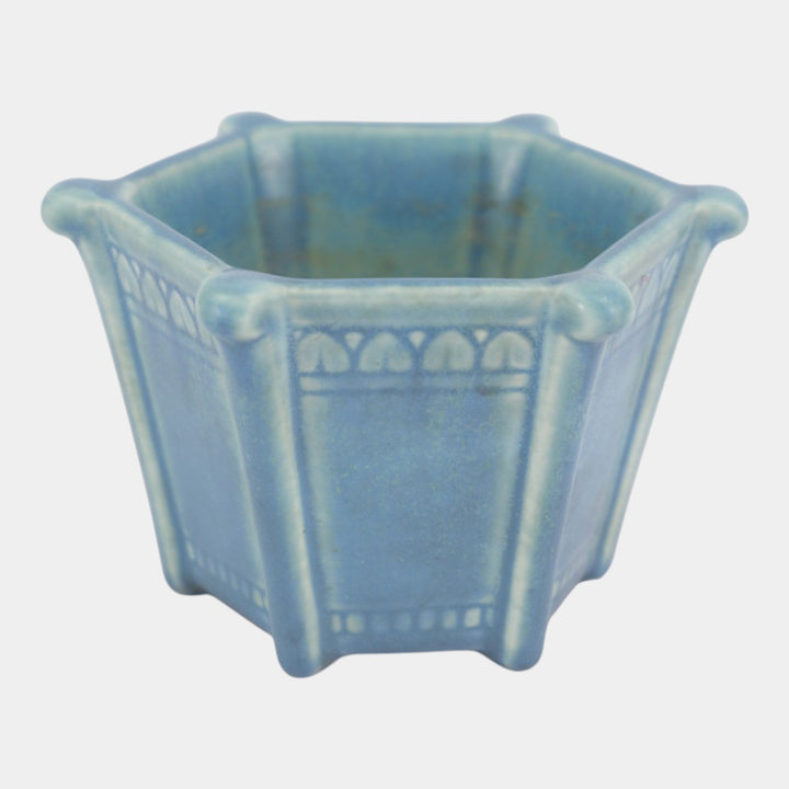 Rookwood 1930 Vintage Arts And Crafts Pottery Matte Blue Six Sided Vase 6081