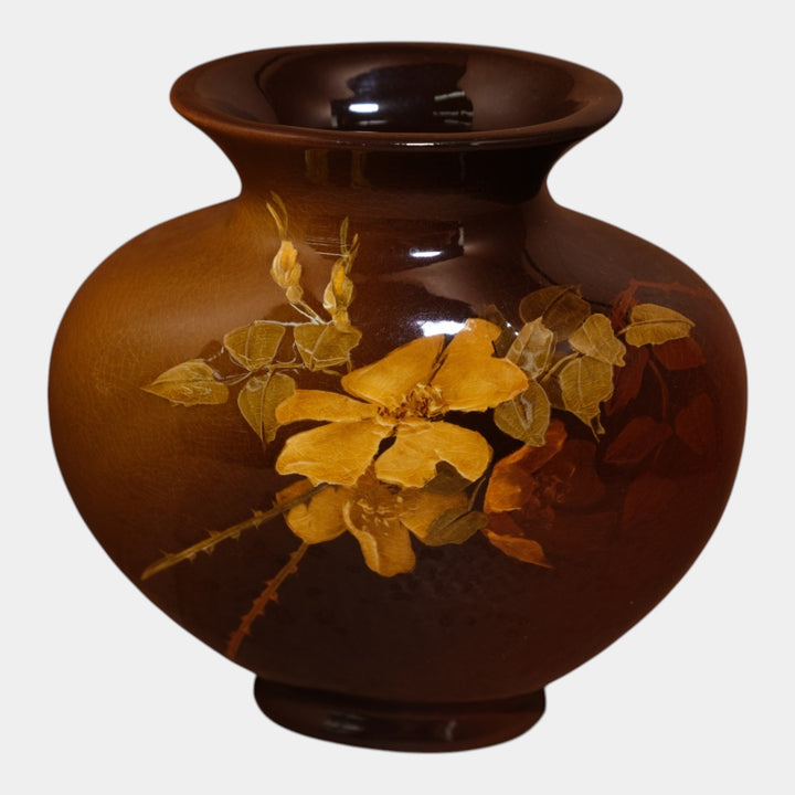 Weller Louwelsa 1900s Art Pottery Brown Standard Glaze Floral Ovoid Vase