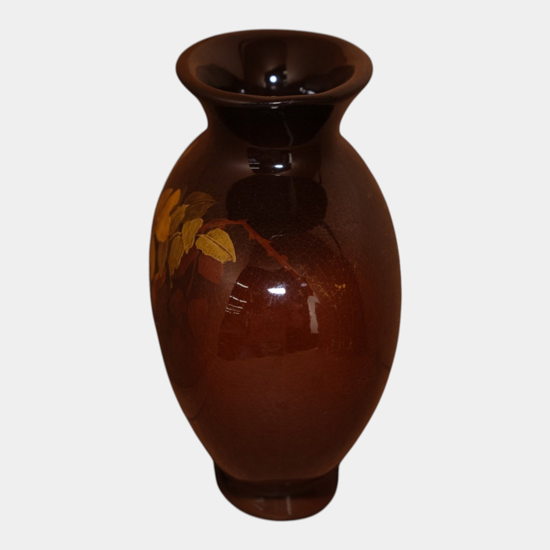 Weller Louwelsa 1900s Art Pottery Brown Standard Glaze Floral Ovoid Vase