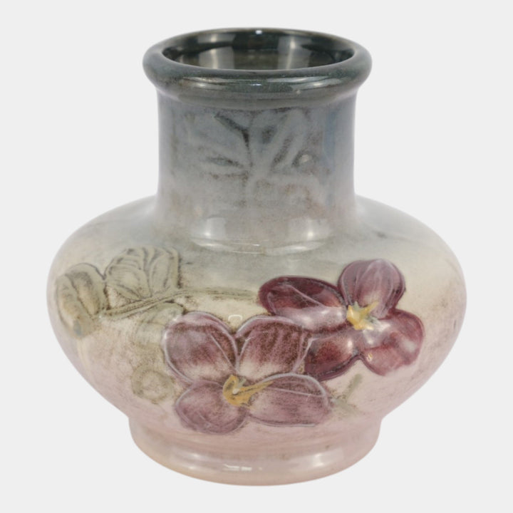 Weller Etna 1906 Vintage Antique Art Pottery Purple Flower Gray Vase