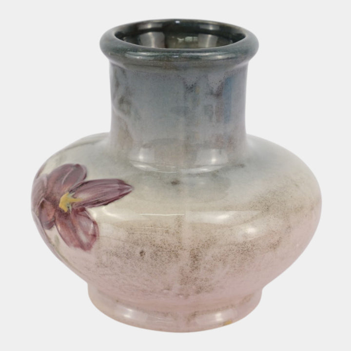 Weller Etna 1906 Vintage Antique Art Pottery Purple Flower Gray Vase