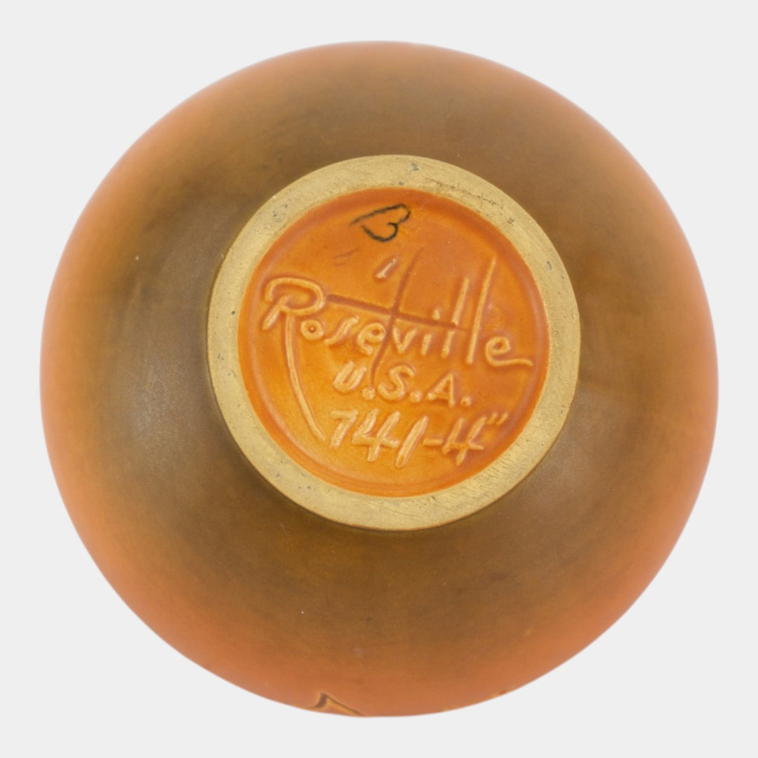 Roseville Silhouette Russet 1950 Mid Century Modern Pottery Bowl Vase 741-4