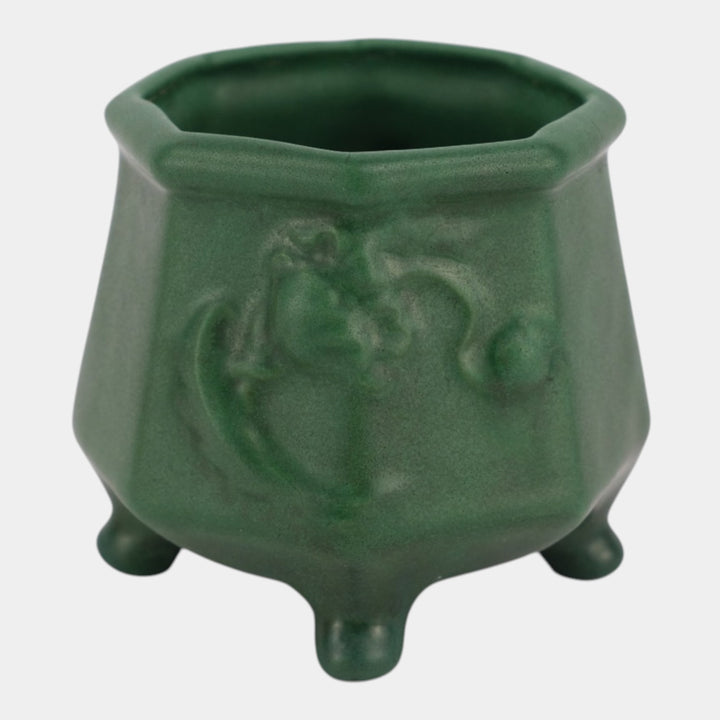 Weller Bedford 1915 Matte Green Arts and Crafts Pottery Octagonal Footed Vase