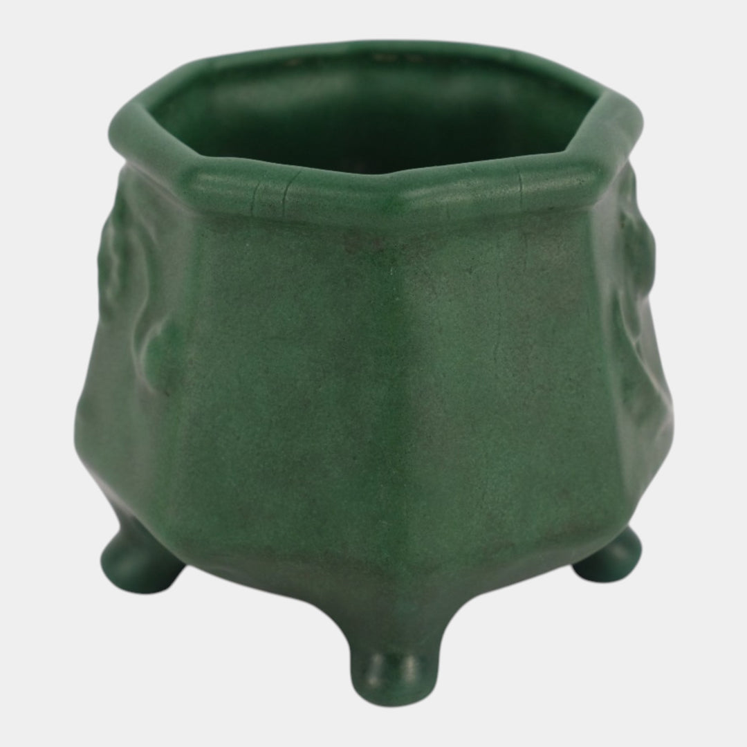 Weller Bedford 1915 Matte Green Arts and Crafts Pottery Octagonal Footed Vase