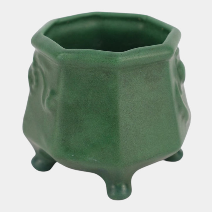 Weller Bedford 1915 Matte Green Arts and Crafts Pottery Octagonal Footed Vase
