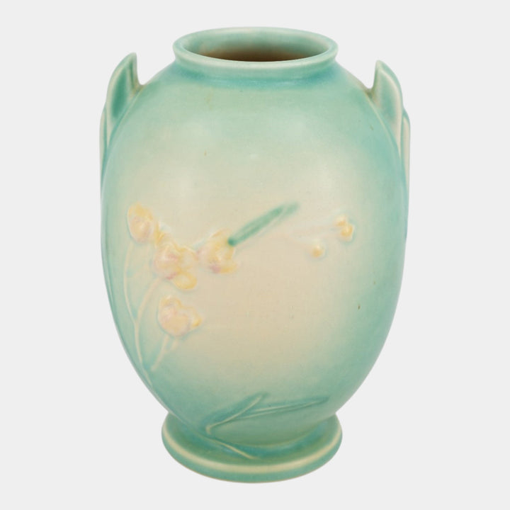 Roseville Ixia Green 1937 Vintage Art Deco Pottery Handled Ceramic Vase 855-7