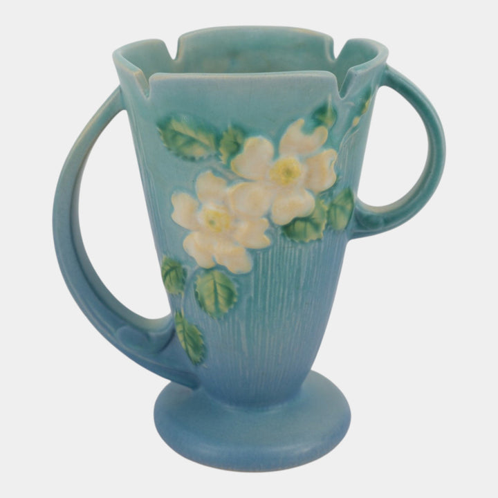 Roseville White Rose Blue 1940 Mid Century Modern Pottery Ceramic Vase 982-7