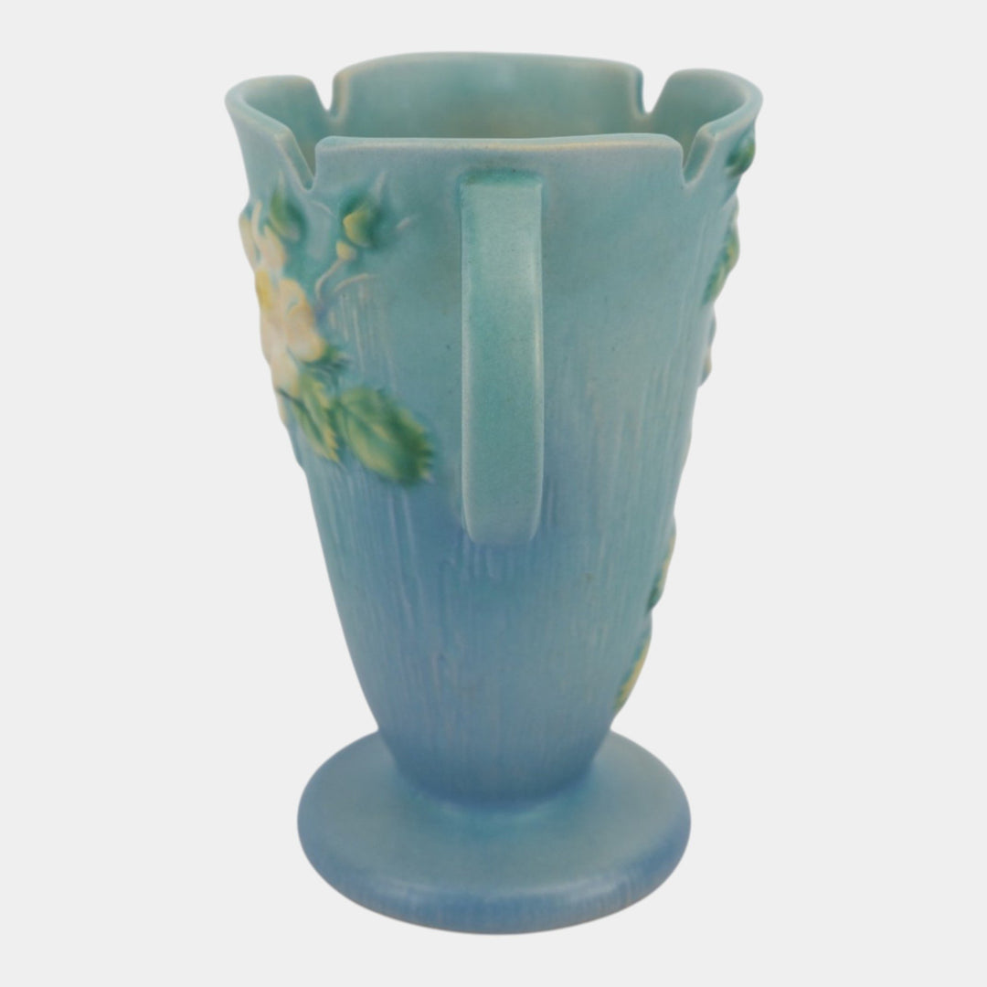Roseville White Rose Blue 1940 Mid Century Modern Pottery Ceramic Vase 982-7