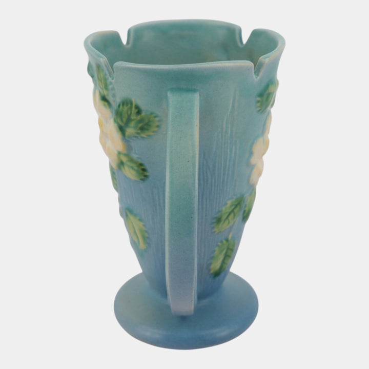 Roseville White Rose Blue 1940 Mid Century Modern Pottery Ceramic Vase 982-7