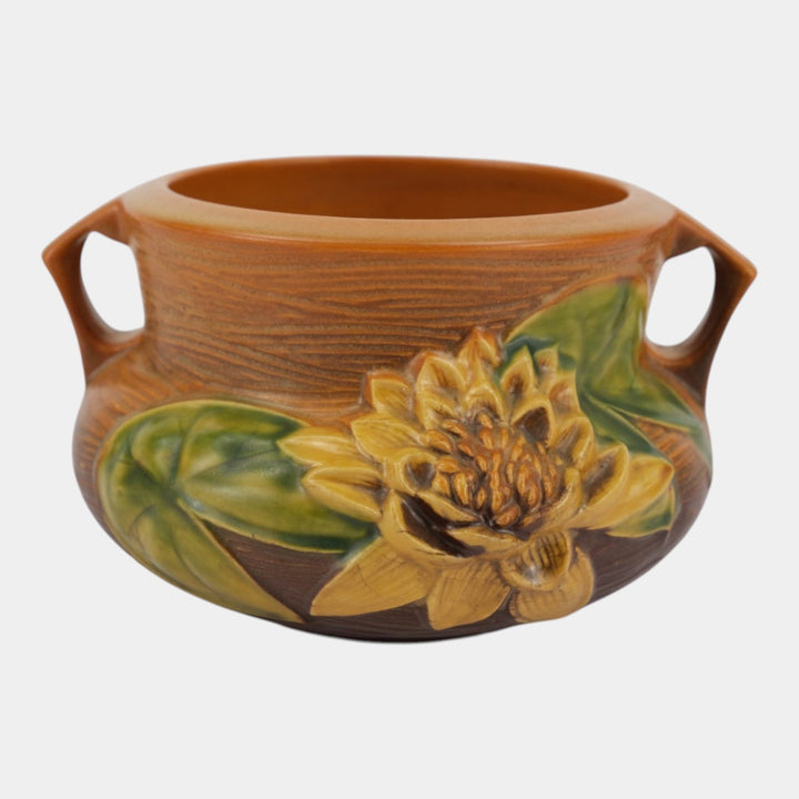 Roseville Water Lily Brown 1943 Vintage Art Pottery Jardiniere Planter 663-5