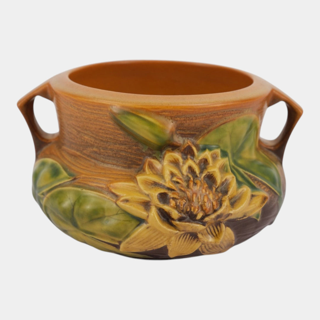 Roseville Water Lily Brown 1943 Vintage Art Pottery Jardiniere Planter 663-5