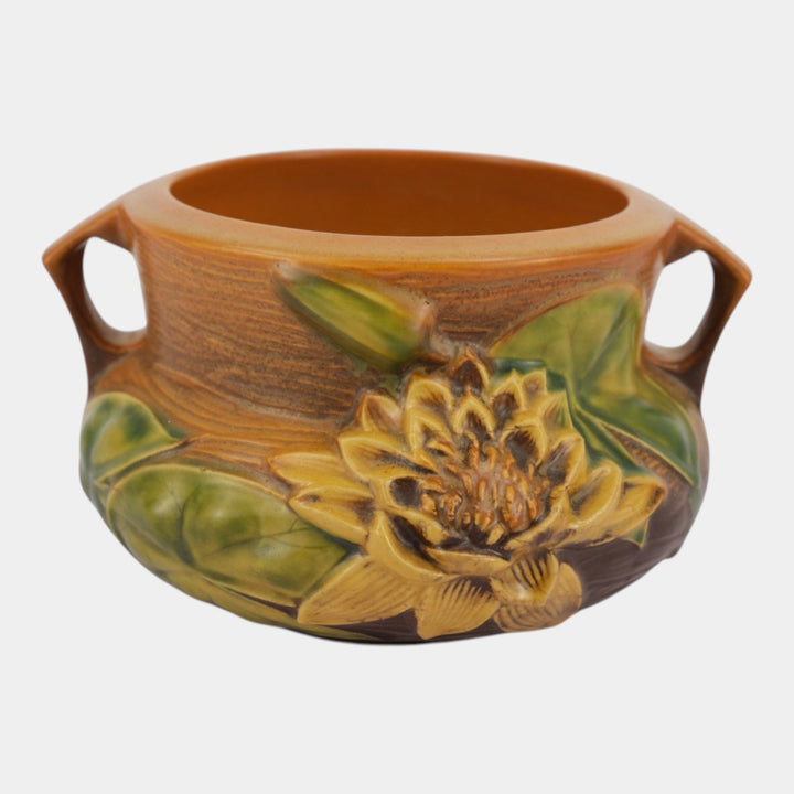 Roseville Water Lily Brown 1943 Vintage Art Pottery Jardiniere Planter 663-5