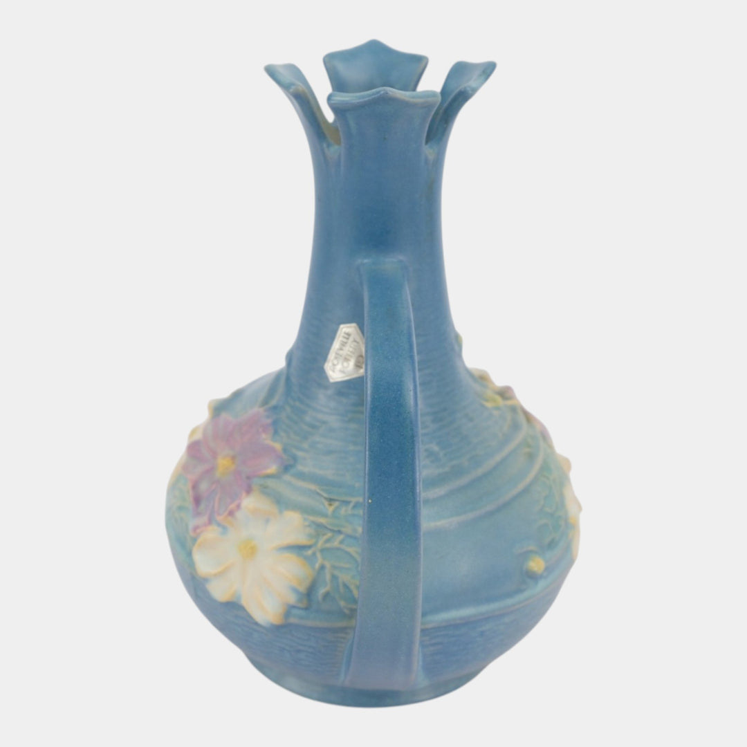 Roseville Cosmos Blue 1939 Vintage Art Deco Pottert Ceramic Handled Vase 948-7