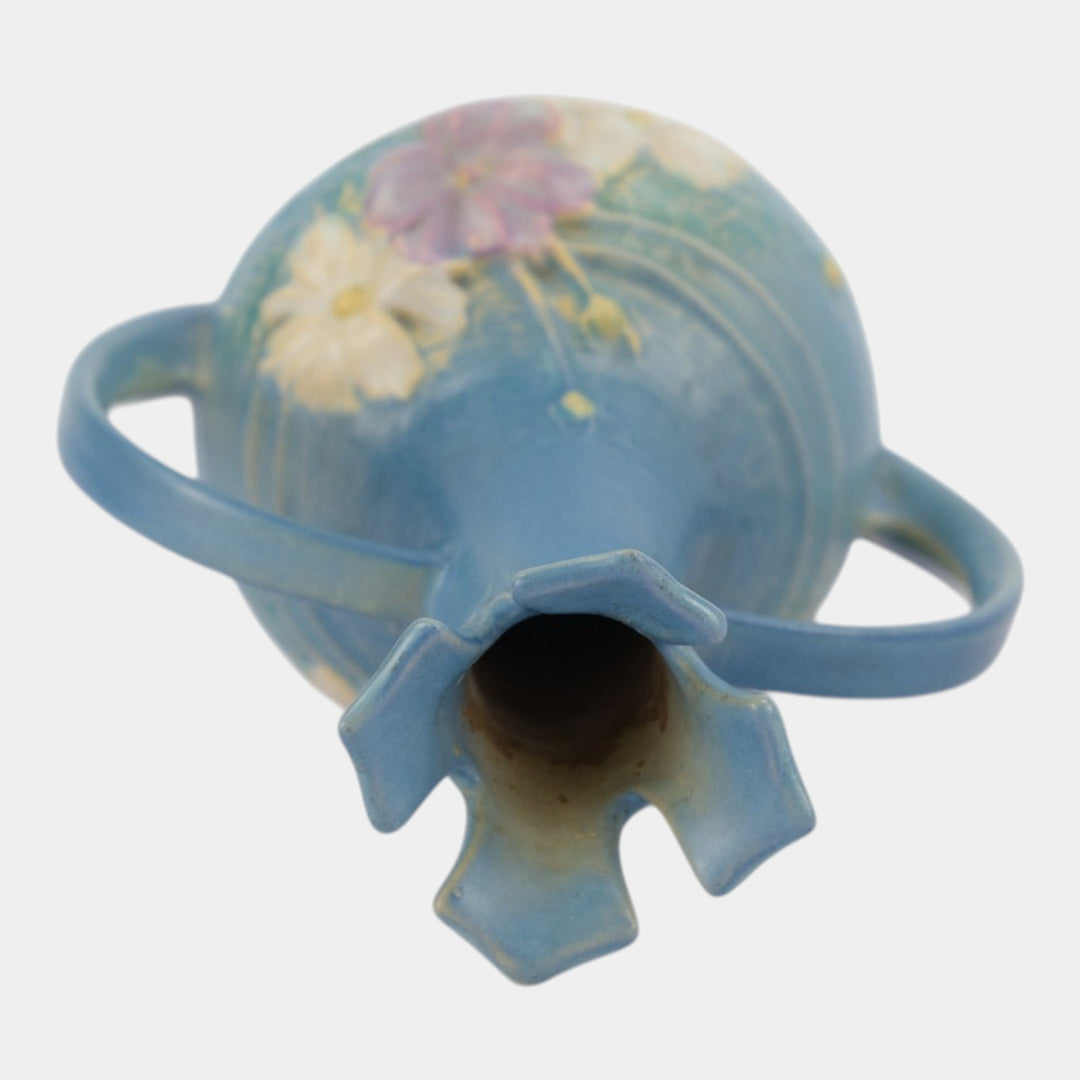 Roseville Cosmos Blue 1939 Vintage Art Deco Pottert Ceramic Handled Vase 948-7