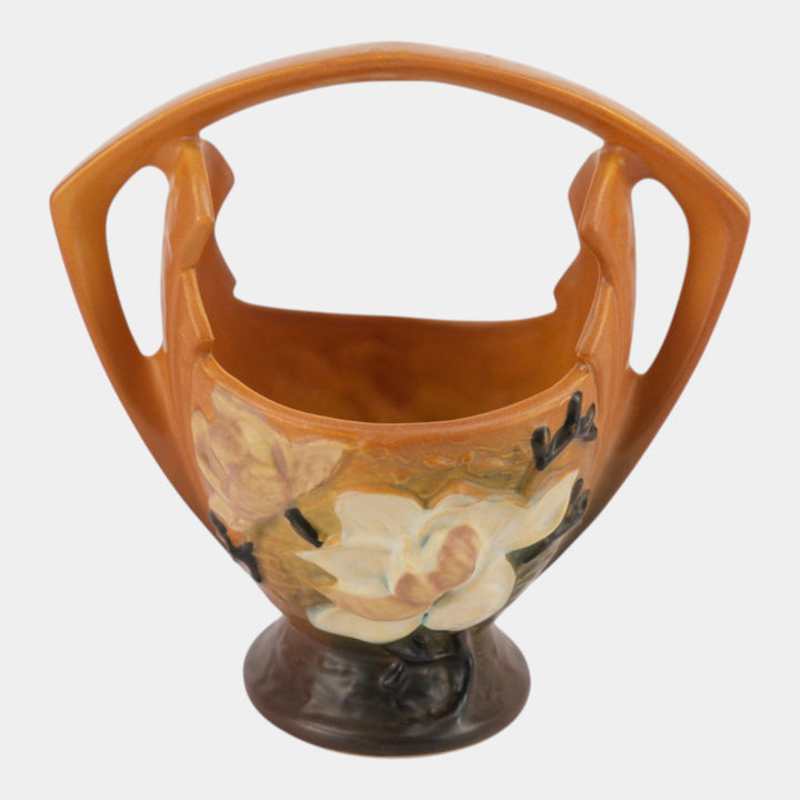 Roseville Magnolia Brown 1943 Mid Century Modern Ceramic Basket 383-7