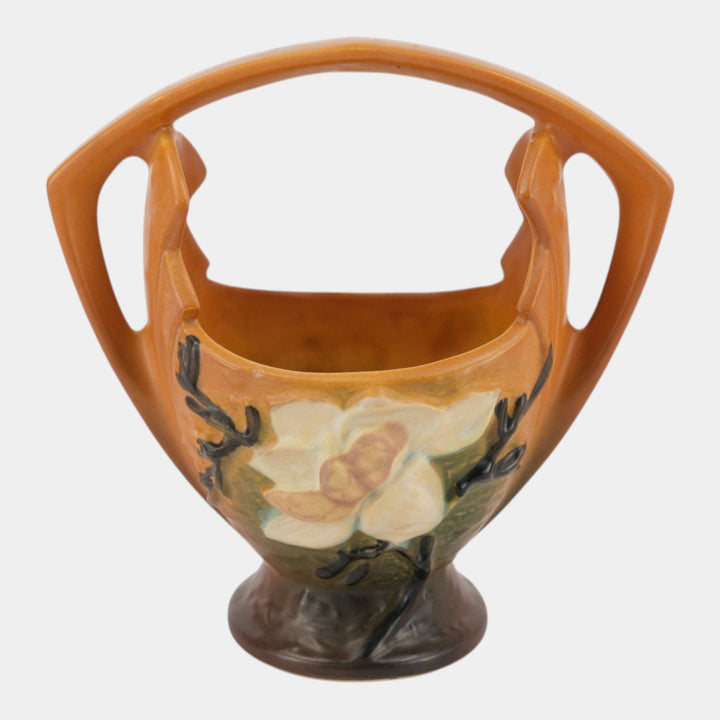 Roseville Magnolia Brown 1943 Mid Century Modern Ceramic Basket 383-7
