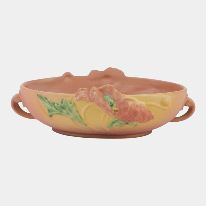Roseville Poppy Pink 1938 Vintage Art Pottery Ceramic Console Bowl 338-10