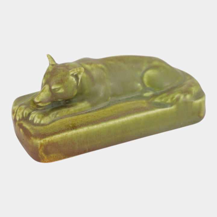 Rookwood 1929 Vintage Pottery Matte Green Ceramic Fox Paperweight Figurine 2679