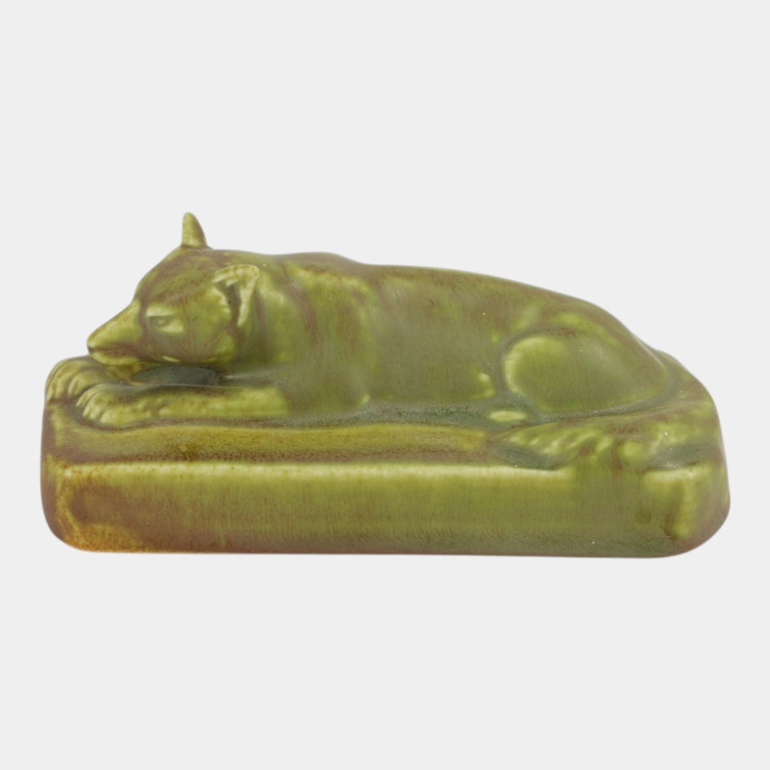 Rookwood 1929 Vintage Pottery Matte Green Ceramic Fox Paperweight Figurine 2679
