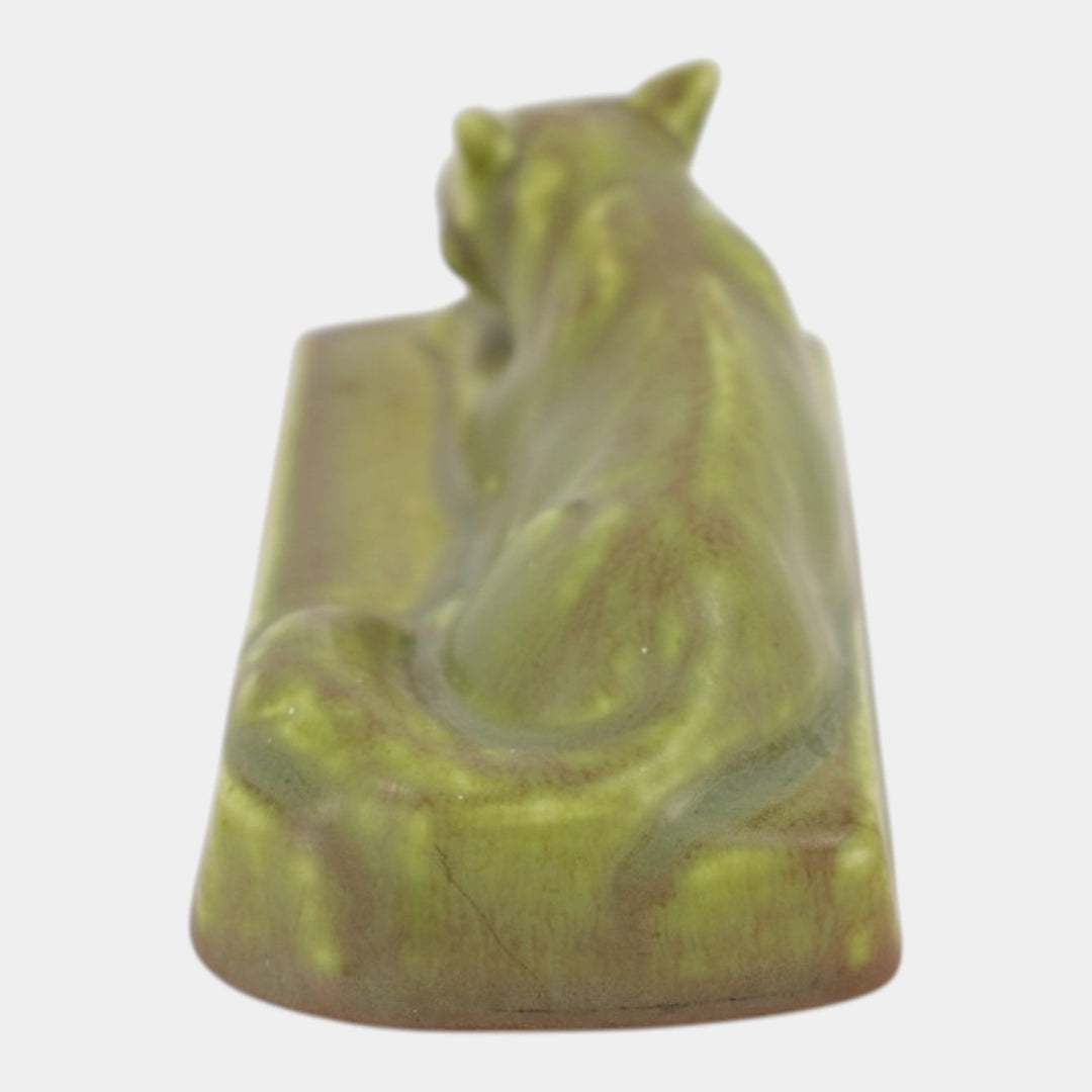 Rookwood 1929 Vintage Pottery Matte Green Ceramic Fox Paperweight Figurine 2679