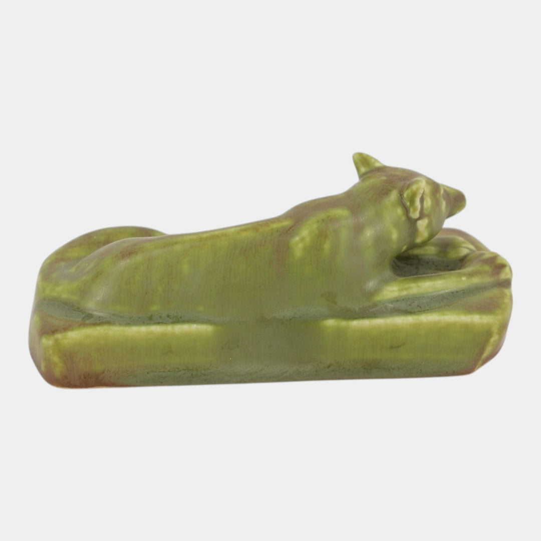 Rookwood 1929 Vintage Pottery Matte Green Ceramic Fox Paperweight Figurine 2679