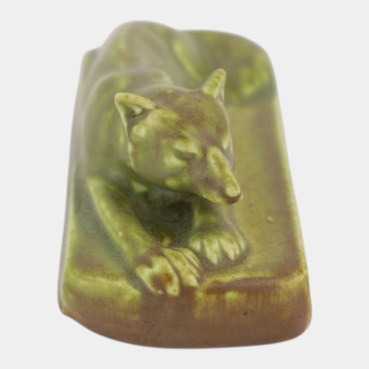Rookwood 1929 Vintage Pottery Matte Green Ceramic Fox Paperweight Figurine 2679